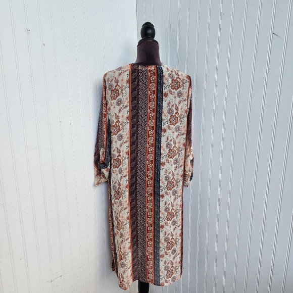 Liberty Love Women’s Sheer Cardigan / Kimono Red Blue Floral Open Front Sz L - Picture 6 of 12